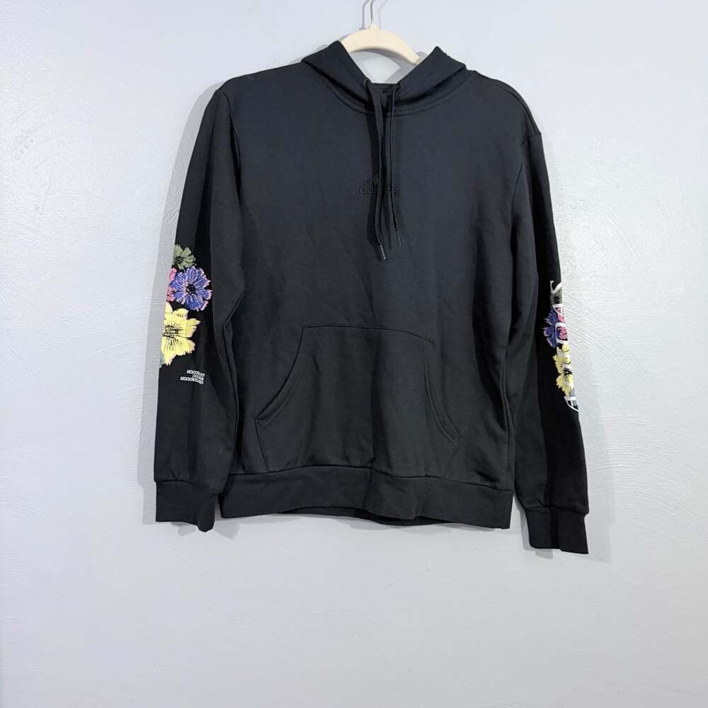 Adidas W Flor G Hdy Size M Black Floral Sleeve Hoodie